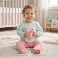 J16525INF: Baby Girls Interactive Sweatshirt & Legging Outfit With Plush Bear Toy (9-24 Months)